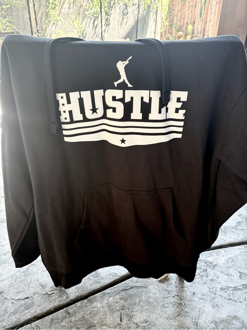 HUSTLE Graphic Black Men's Hoodie with White Print